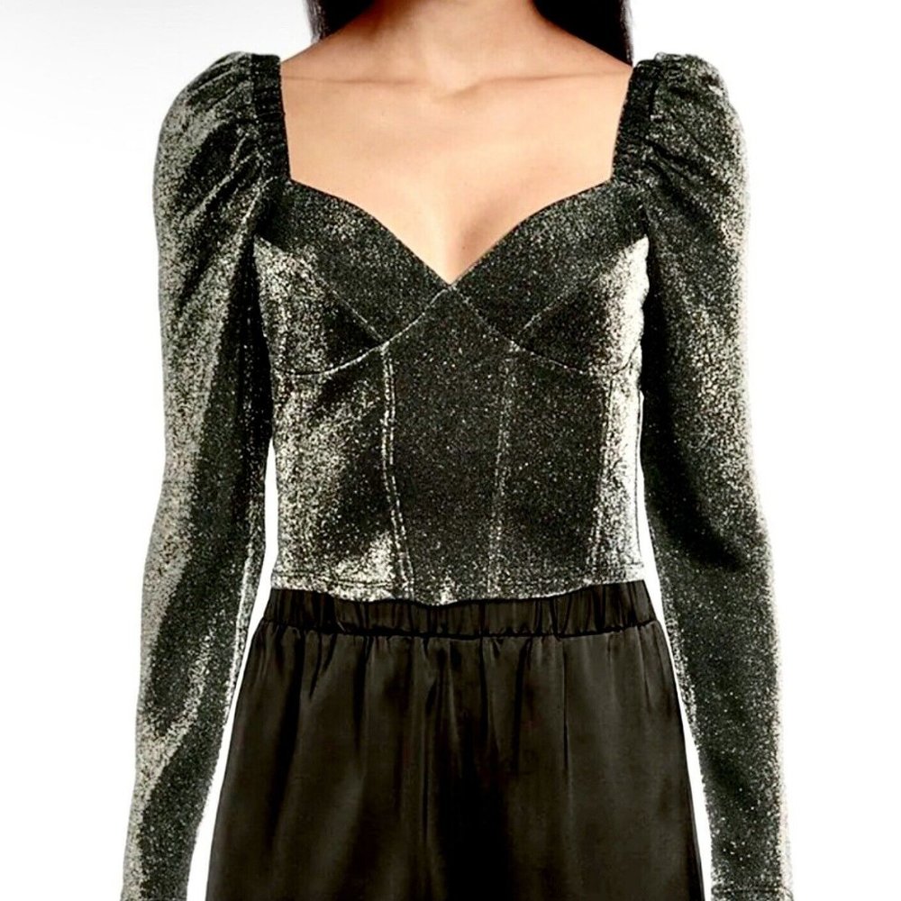 NEW Gianni Bini Sz 6 Metallic Mesh Top Sweetheart Neck Pull On Puff Sleeve